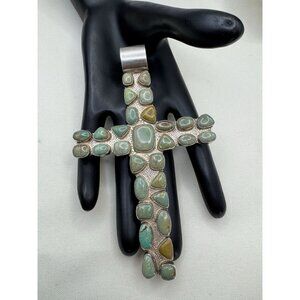 DTR Jay King Sterling Silver & Turquoise Large Cross Pendant 5 Inches Long
